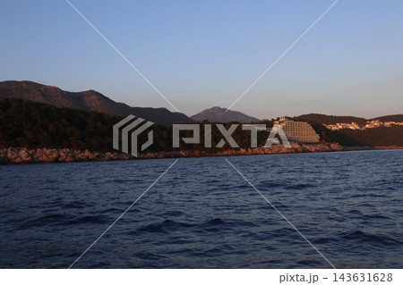 Hotel Croatia on Rocky Coast of Cavtat at Sunset - Modernist Architecture on Adriatic Sea Hotel Croatia on Rocky Coast of Cavtat at Sunset - Modernist Architecture on Adriatic Sea 143631628