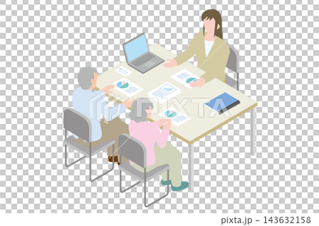 一對老年夫婦和一位穿著西裝的女士正在開會。 143632158