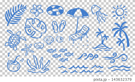 海灘度假村 - 手繪線條藝術插畫集 143632379