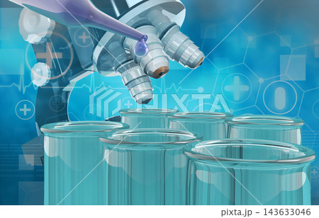Microscope with test tubes on scientific background 143633046
