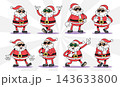 Cool santa claus wearing black sunglasses retro 1930s style rubber hose cartoon characters set for Christmas design, Vector illustration. 143633800