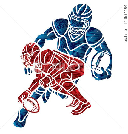 American Football Sport Male Players Mix Action Cartoon Graphic Vector 143634594