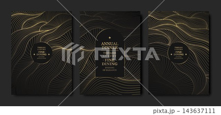 Elegant gold abstract background with geometric patterns, premium lines, refined frame. Art deco wavy gala invitations, VIP event cards, business presentations, posters, flyers, and luxury designs. Elegant gold abstract background with geometric patterns, premium lines, refined frame. Art deco wavy gala invitations, VIP event cards, business presentations, posters, flyers, and luxury designs. 143637111