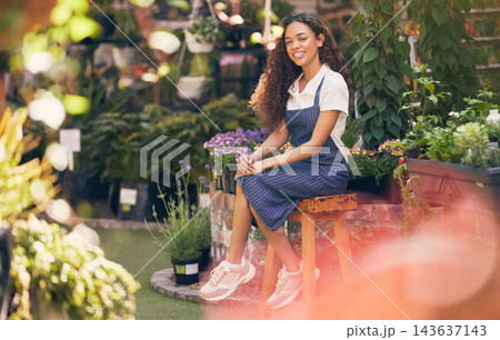Woman, happy and florist business or portrait, botanical and sustainable startup with employee and nature plants. Smile, growth and eco friendly gardener, flower nursery and commercial gardening Woman, happy and florist business or portrait, botanical and sustainable startup with employee and nature plants. Smile, growth and eco friendly gardener, flower nursery and commercial gardening 143637143
