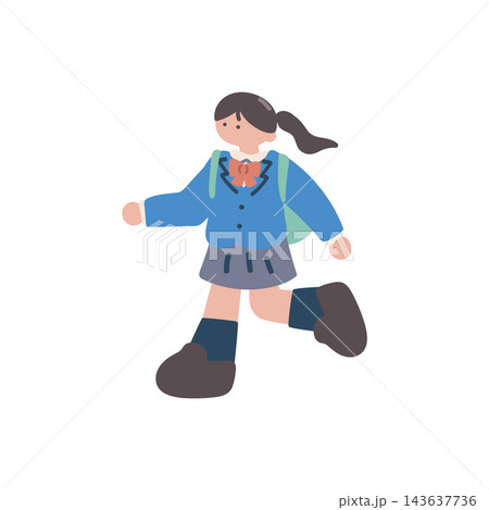 学生遅刻して走る女子手描きベクターイラスト 学生遅刻して走る女子手描きベクターイラスト 143637736