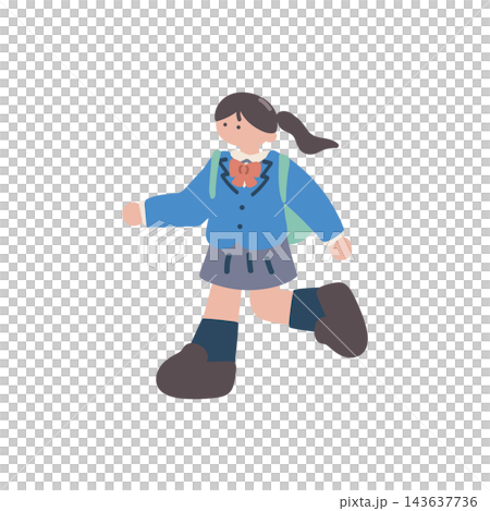 学生遅刻して走る女子手描きベクターイラスト 学生遅刻して走る女子手描きベクターイラスト 143637736