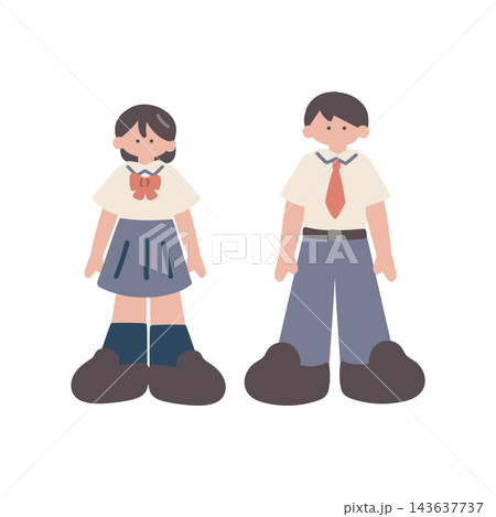学生ブレザー夏服男女手描きベクターイラスト 学生ブレザー夏服男女手描きベクターイラスト 143637737