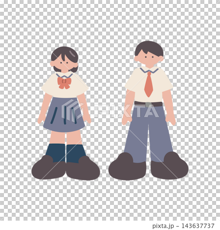 学生ブレザー夏服男女手描きベクターイラスト 学生ブレザー夏服男女手描きベクターイラスト 143637737