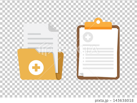 medical folder and clipboard with patient health record document graphic 143638018