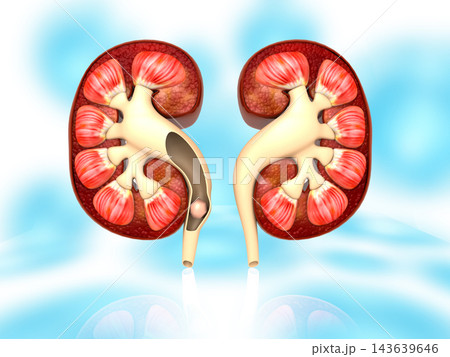 Cross section anatomy of human kidney Cross section anatomy of human kidney 143639646