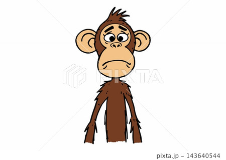 Sad Cartoon Monkey Character Isolated on White Background Sad Cartoon Monkey Character Isolated on White Background 143640544