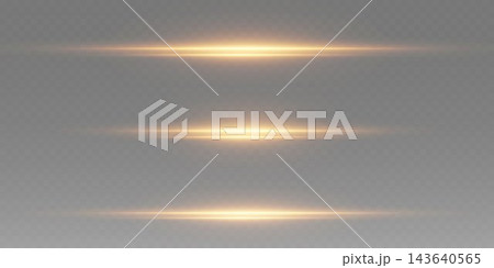 Golden horizontal light lines creating abstract lens flare effect on transparent background Golden horizontal light lines creating abstract lens flare effect on transparent background 143640565