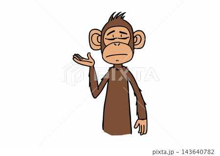 Sad Cartoon Monkey Shrugging with Eyes Closed Isolated on White Background 143640782