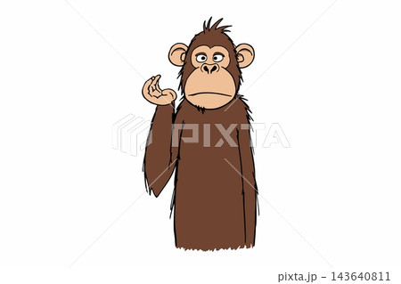 Silly Cross-Eyed Cartoon Monkey Making Hand Gesture Isolated on White Background Silly Cross-Eyed Cartoon Monkey Making Hand Gesture Isolated on White Background 143640811