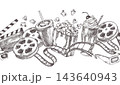 Seamless horizontal border of classic cinema. retro sketch illustration. 143640943