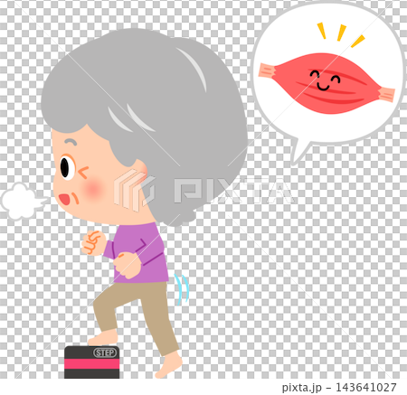 Senior woman doing step-up exercises 143641027