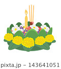 Traditional Thai Krathong with Banana Leaves Marigolds Candle and Incense Sticks 143641051