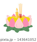 Traditional Thai Krathong with Lotus Petals Candle and Incense Sticks 143641052