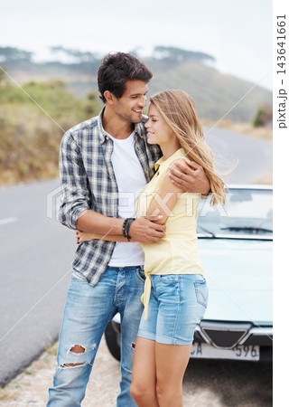 Break, love or happy couple hug on road trip on holiday for travel, romance or adventure in countryside. Date, convertible or people in car vehicle for outdoor vacation for journey, care or honeymoon Break, love or happy couple hug on road trip on holiday for travel, romance or adventure in countryside. Date, convertible or people in car vehicle for outdoor vacation for journey, care or honeymoon 143641661