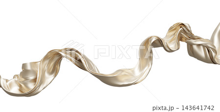Luxury titanium gold silk fabric flowing isolated on white background with copy space 3D render Luxury titanium gold silk fabric flowing isolated on white background with copy space 3D render 143641742
