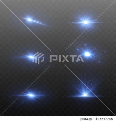 Blue light effects collection illuminating a transparent background with bright glowing elements Blue light effects collection illuminating a transparent background with bright glowing elements 143642200