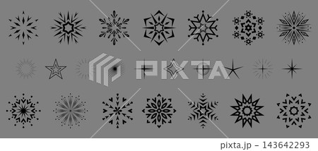 Snowflakes vector icon collection. Graphic modern black and gray ornament 143642293