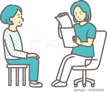 診察で患者の書類を確認する医師のイラスト 143642663