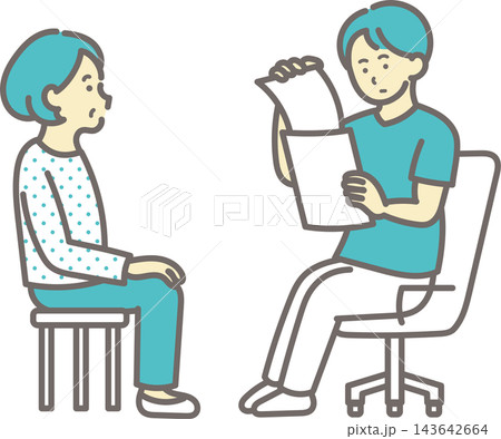 診察で患者の書類を確認する医師のイラスト 143642664