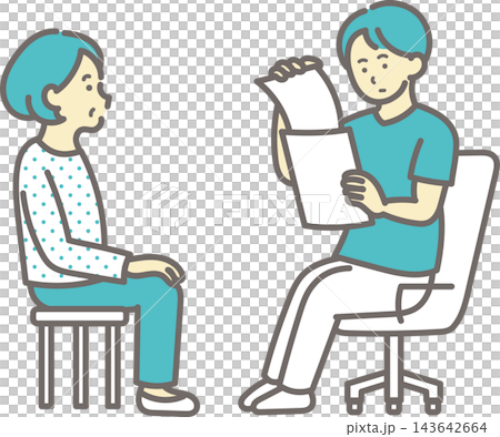 診察で患者の書類を確認する医師のイラスト 143642664