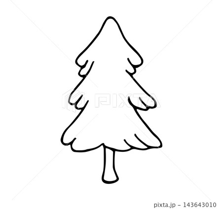Hand Drawn Doodle Christmas Fir Tree Outline Illustration, Winter Holiday Spruce Icon Isolated on White 143643010