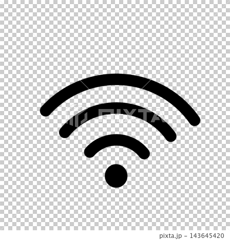 A simple black Wi-Fi signal icon representing wireless communication; transparent background. A simple black Wi-Fi signal icon representing wireless communication; transparent background. 143645420