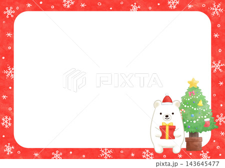 水彩風のしろくまとクリスマスツリーのイラストのフレーム 143645477