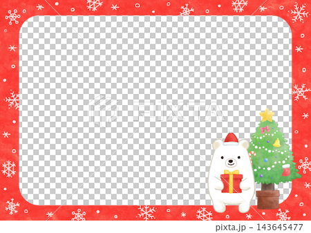 水彩風のしろくまとクリスマスツリーのイラストのフレーム 143645477