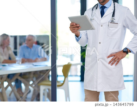 Hands, man and doctor with tablet in hospital, results and online schedule for appointment, check and medicare, Clinic, people or medical with professional, technology or healthcare with digital app Hands, man and doctor with tablet in hospital, results and online schedule for appointment, check and medicare, Clinic, people or medical with professional, technology or healthcare with digital app 143645799
