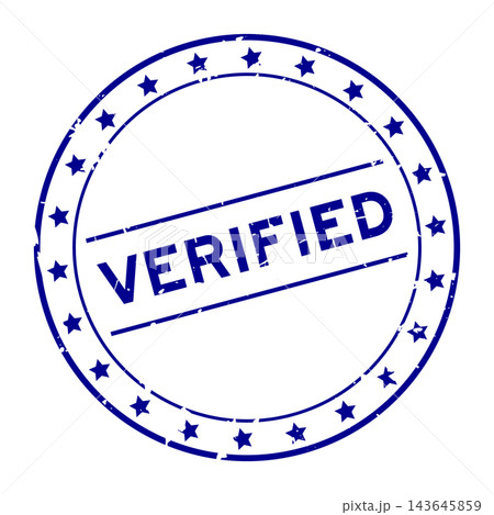 Grunge blue verified word round rubber seal stamp on white background Grunge blue verified word round rubber seal stamp on white background 143645859