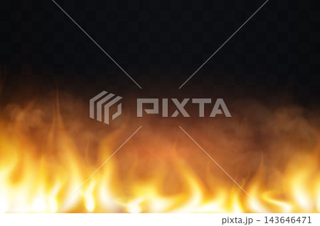 Burning fire creating heat with glowing orange and yellow flames rising 143646471