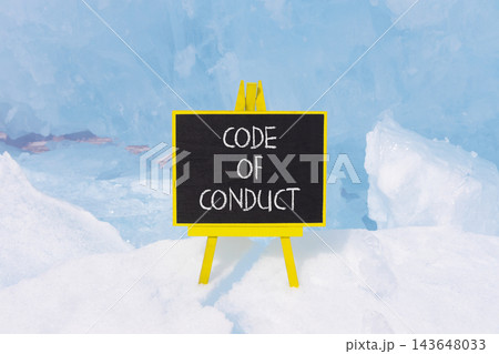 Code of conduct words symbol. Concept words Code of conduct on beautiful black blackboard. Beautiful blue ice background. Business Code of conduct concept. Copy space. Code of conduct words symbol. Concept words Code of conduct on beautiful black blackboard. Beautiful blue ice background. Business Code of conduct concept. Copy space. 143648033