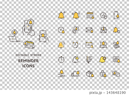 Icon set related to reminders and alerts Icon set related to reminders and alerts 143648190