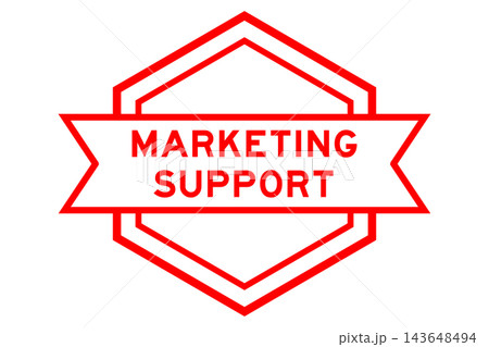 Vintage red color hexagon label banner with word marketing support on white background 143648494