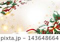 雪の結晶と赤い実、リボンで飾ったクリスマス背景。文字スペース付きベクターイラスト素材 143648664