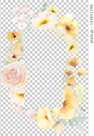 Floral frame with watercolor light yellow flowers, botanical isolated illustration with copy space Floral frame with watercolor light yellow flowers, botanical isolated illustration with copy space 143651749