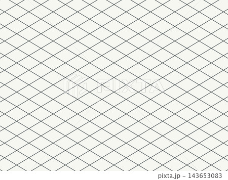 横長の菱形が連なるスタイリッシュなベクターイラスト。明るい背景にグレーの斜線が交差する、細い線のダイ 横長の菱形が連なるスタイリッシュなベクターイラスト。明るい背景にグレーの斜線が交差する、細い線のダイ 143653083