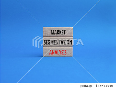 Market Segmentation Analysis symbol. Concept word Market Segmentation Analysis on wooden blocks. Beautiful blue background. Business and Market Segmentation Analysis. Copy space 143653546