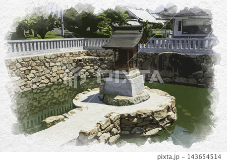 水彩画風 餘慶寺 弁天社 岡山県瀬戸内市 水彩画風 餘慶寺 弁天社 岡山県瀬戸内市 143654514