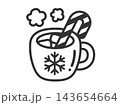 クリスマスのホットココアのアイコン（線画）のイラスト 143654664