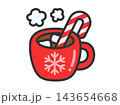 クリスマスのホットココアのアイコン（線画カラー）のイラスト 143654668