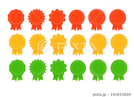 Medal set with ribbon. Trophy award badges, achievement flat label. Vector Medal set with ribbon. Trophy award badges, achievement flat label. Vector 143655009