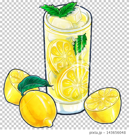 レモネードとレモンのドリンク手描きイラスト 143656048