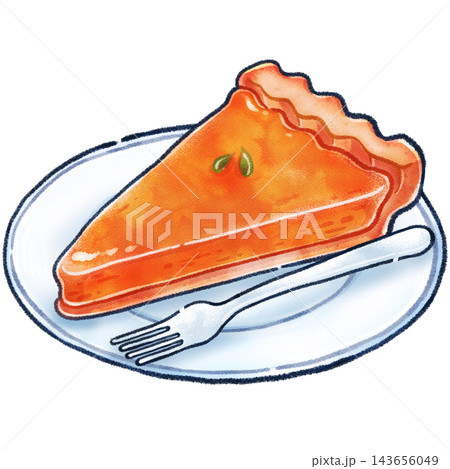 皿にのったカボチャのタルトの手描きイラスト 皿にのったカボチャのタルトの手描きイラスト 143656049