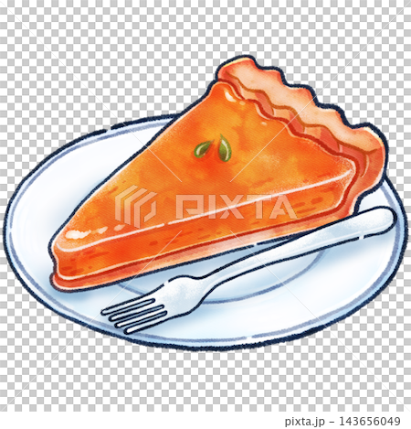 皿にのったカボチャのタルトの手描きイラスト 皿にのったカボチャのタルトの手描きイラスト 143656049